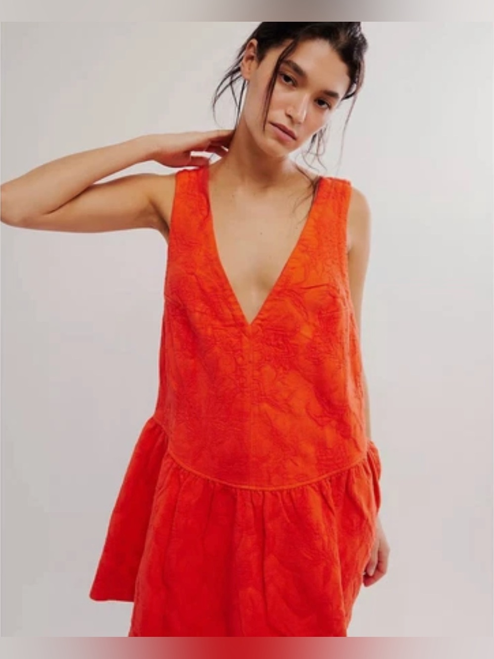Free People About Town Mini Dress in Scarlet Orange w/Embroidery Bow Size Medium - Picture 5 of 11
